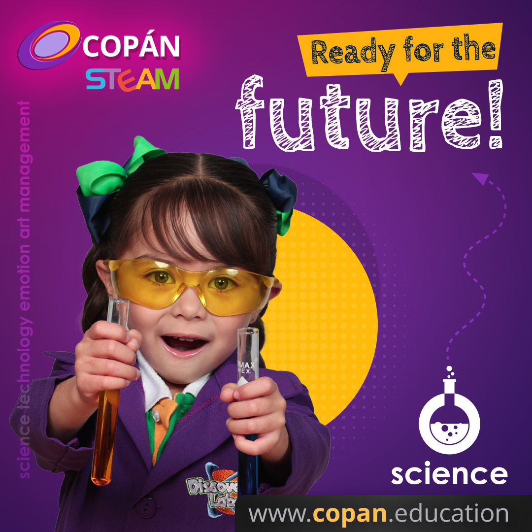 Alumna de Kínder Copán en laboratorio de ciencias — Ready for the Future, Colegio Copán Atizapán