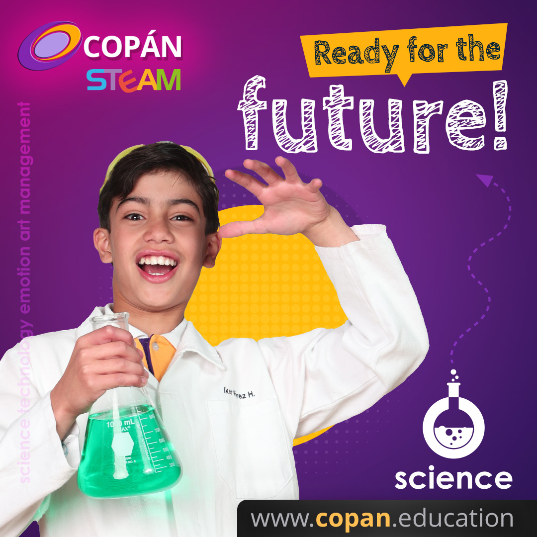 Alumno de Primaria Copán en laboratorio de ciencias — Ready for the Future, Campus Lomas Verdes